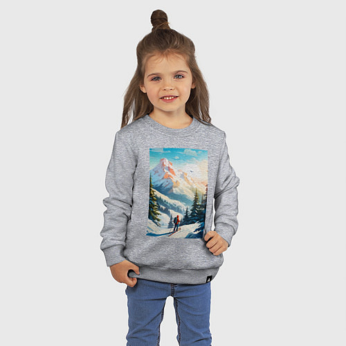 Детский свитшот Лыжник в горах / Меланж – фото 3