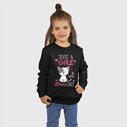 Свитшот хлопковый детский Just a girl who loves cats, цвет: черный — фото 2
