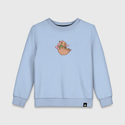 Свитшот хлопковый детский Милая капибара с цветами, цвет: мягкое небо