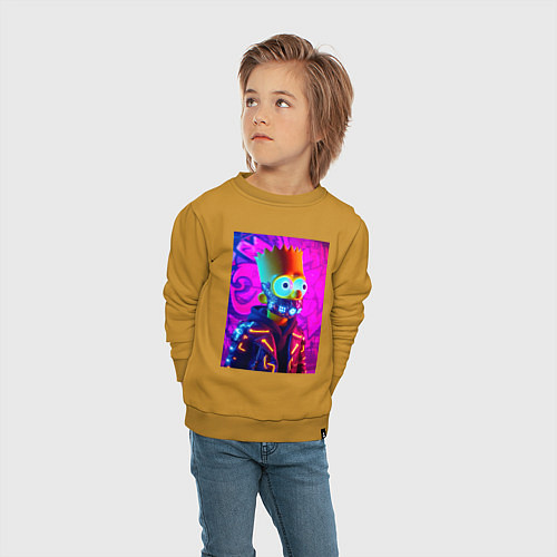 Детский свитшот Барт Симпсон в респираторе - неоновое свечение / Горчичный – фото 4