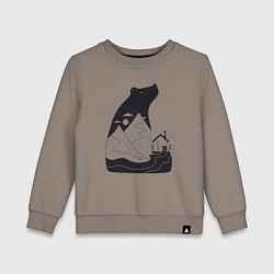 Свитшот хлопковый детский Горы и медведь, цвет: утренний латте