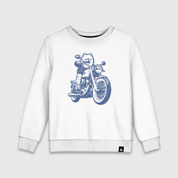 Свитшот хлопковый детский Шпиц байкер на мотоцикле на чоппере померанец, цвет: белый