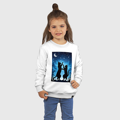 Детский свитшот Танцующие коты под звёздным небом / Белый – фото 3