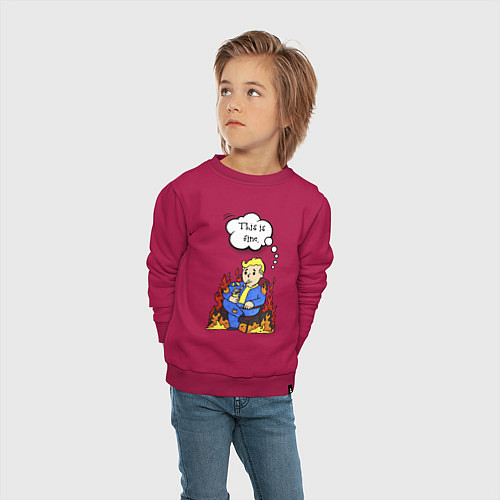 Детский свитшот Vault boy in the fire / Маджента – фото 4