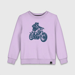 Свитшот хлопковый детский Ротвейлер байкер на мотоцикле чоппере, цвет: лаванда