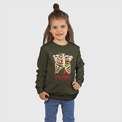 Свитшот хлопковый детский Merry Christmas - skeleton, цвет: хаки — фото 2