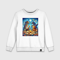 Свитшот хлопковый детский Леший за сказочным столом в окружении зверья - ней, цвет: белый