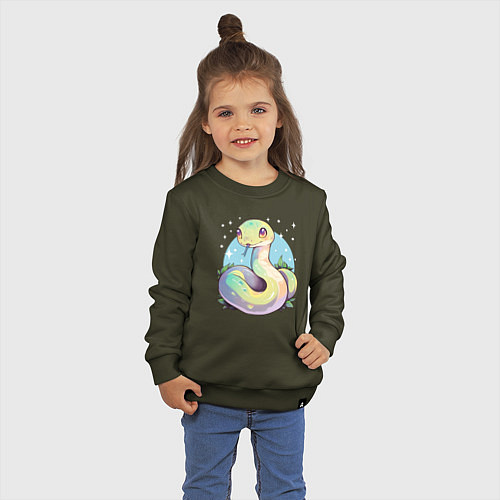 Детский свитшот Милая зелёная змейка / Хаки – фото 3