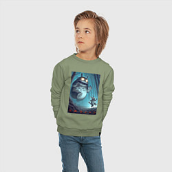 Свитшот хлопковый детский Тоторо гонится за лесным длинноухим котом - хэллоу, цвет: авокадо — фото 2