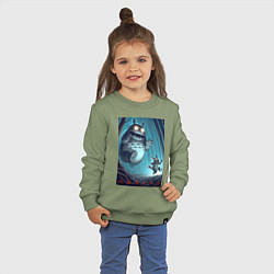 Свитшот хлопковый детский Тоторо гонится за лесным длинноухим котом - хэллоу, цвет: авокадо — фото 2