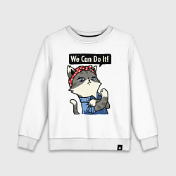 Свитшот хлопковый детский We can do it - cat, цвет: белый