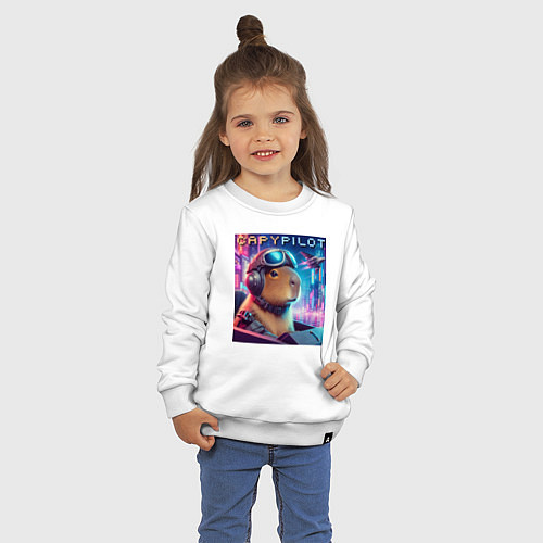 Детский свитшот Capybara is a cool pilot - ai art fantasy / Белый – фото 3