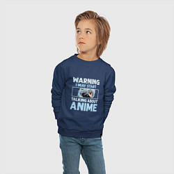 Свитшот хлопковый детский Warning i may start talking about anime, цвет: тёмно-синий — фото 2