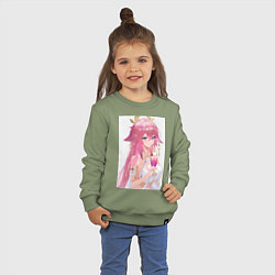 Свитшот хлопковый детский Genshin Impact Яэ Мико, цвет: авокадо — фото 2