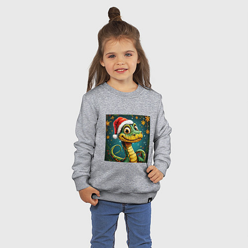 Детский свитшот Новогодняя змейка в красной шапке / Меланж – фото 3