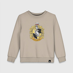 Свитшот хлопковый детский Hufflepuff факультет университета Хогвартс с барсу, цвет: миндальный