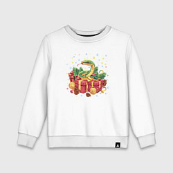 Свитшот хлопковый детский Змея и подарки, цвет: белый