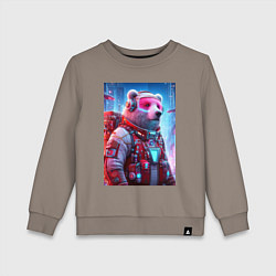 Свитшот хлопковый детский Кибер мишка - киберпанк нейроарт, цвет: утренний латте