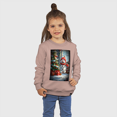 Детский свитшот Веселый снеговик / Пыльно-розовый – фото 3