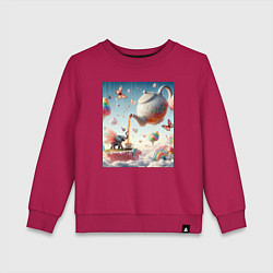 Свитшот хлопковый детский Чаепитие крылатого слона - психоделика, цвет: маджента