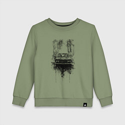 Свитшот хлопковый детский Авто в лесу, цвет: авокадо
