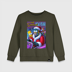 Свитшот хлопковый детский Кибер Гомер Симпсон с сыном за рулём автомобиля, цвет: хаки