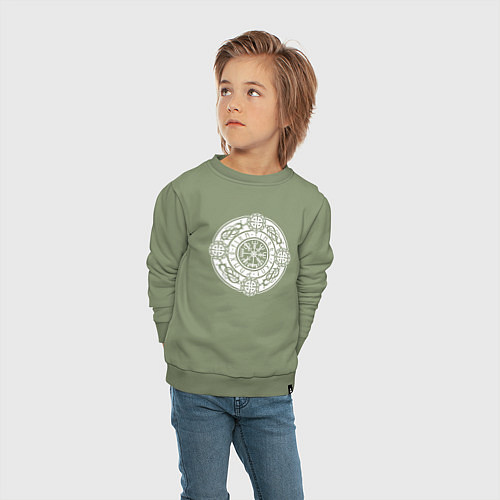 Детский свитшот Компас вегвизир и узлы защиты воина / Авокадо – фото 4