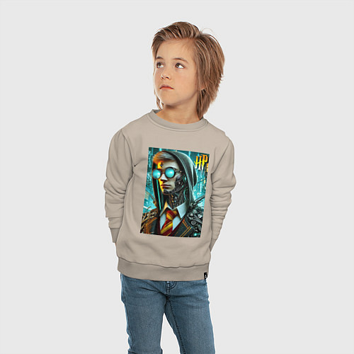 Детский свитшот Cyber Harry Potter - ai art fantasy / Миндальный – фото 4