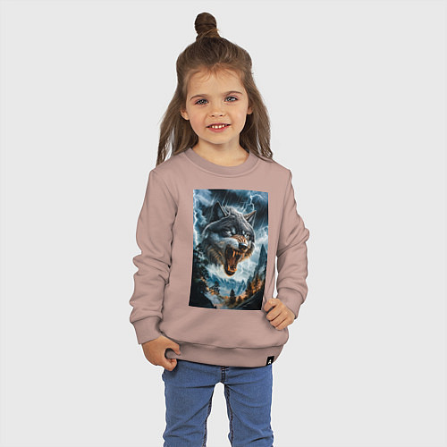Детский свитшот Голова волка с оскаленной пастью / Пыльно-розовый – фото 3