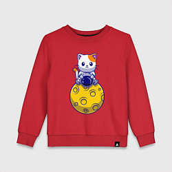 Свитшот хлопковый детский Котик на луне, цвет: красный
