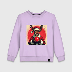 Свитшот хлопковый детский Рождественский олень Рудольф в шапке Санты, цвет: лаванда