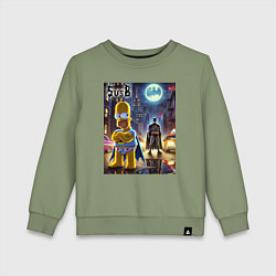 Свитшот хлопковый детский Homer Simpson vs Batman - ai art joke, цвет: авокадо