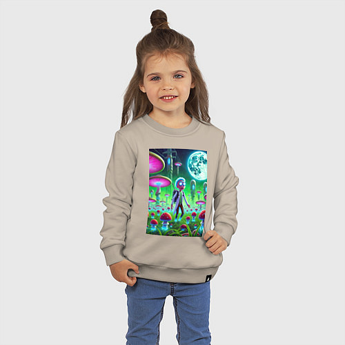 Детский свитшот Морти потерял Рика на мухоморной планете / Миндальный – фото 3