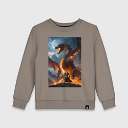 Свитшот хлопковый детский Сражение рыцаря с драконом в стиле Demons Souls, цвет: утренний латте