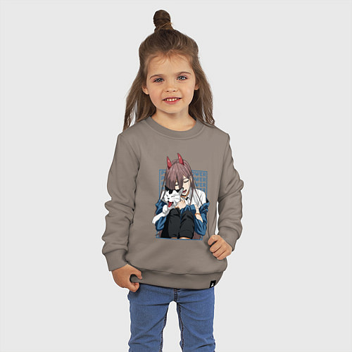 Детский свитшот Человек-бензопила Пауэр и кошка / Утренний латте – фото 3