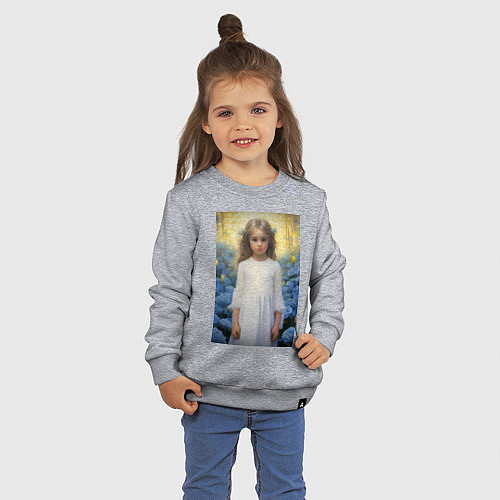 Детский свитшот Девочка в саду синих роз / Меланж – фото 3