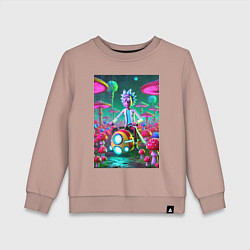 Свитшот хлопковый детский Рик на космическом мотоцикле - нейроарт, цвет: пыльно-розовый