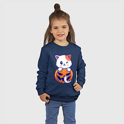 Свитшот хлопковый детский Halloween meow, цвет: тёмно-синий — фото 2