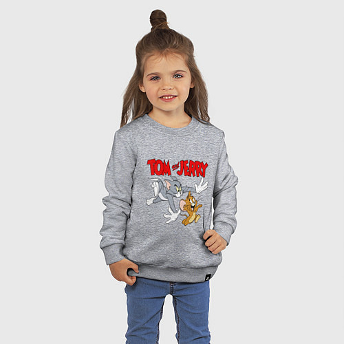 Детский свитшот Том и Джерри - погоня / Меланж – фото 3
