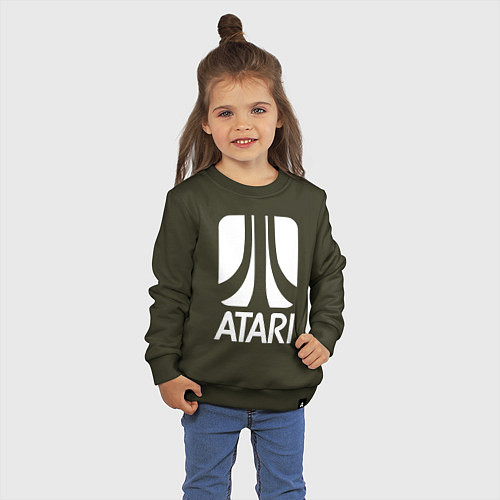Детский свитшот Atari logo white / Хаки – фото 3