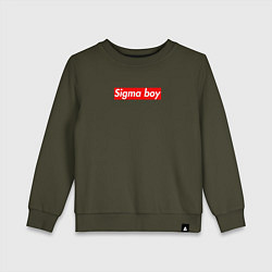Свитшот хлопковый детский Сигма бой supreme style из песни мерч - тик-ток ме, цвет: хаки