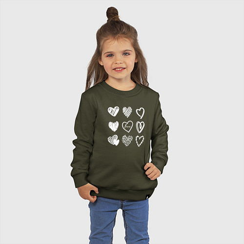 Детский свитшот Hearts love hand draw / Хаки – фото 3
