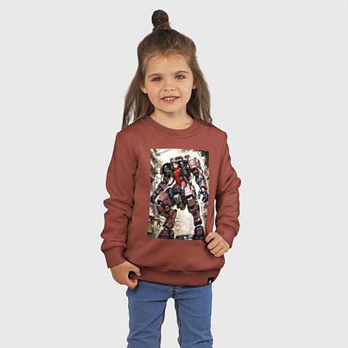 Детский свитшот Девушка управляет огромным мехом / Кирпичный – фото 3