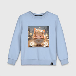 Свитшот хлопковый детский Кошечка с короной в чашке, цвет: мягкое небо