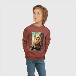 Свитшот хлопковый детский Cool Lion New Yorker - ai art, цвет: кирпичный — фото 2