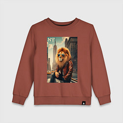 Свитшот хлопковый детский Cool Lion New Yorker - ai art, цвет: кирпичный