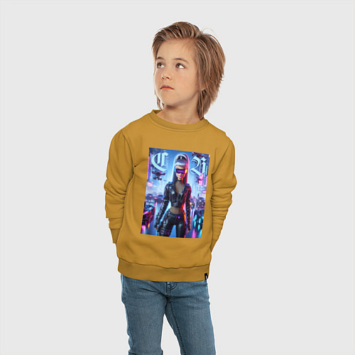 Детский свитшот Cyber girl Barbie - neon glow / Горчичный – фото 4
