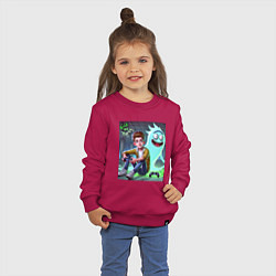 Свитшот хлопковый детский Морти и призрак Рика Санчеса - нейроарт фантазия, цвет: маджента — фото 2