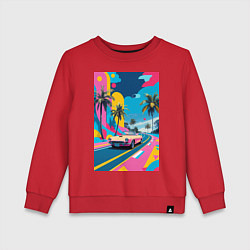 Свитшот хлопковый детский Кабриолет едет по тропическому острову в стиле Куб, цвет: красный