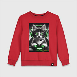 Свитшот хлопковый детский Котёнок командный геймер - киберспорт, цвет: красный
